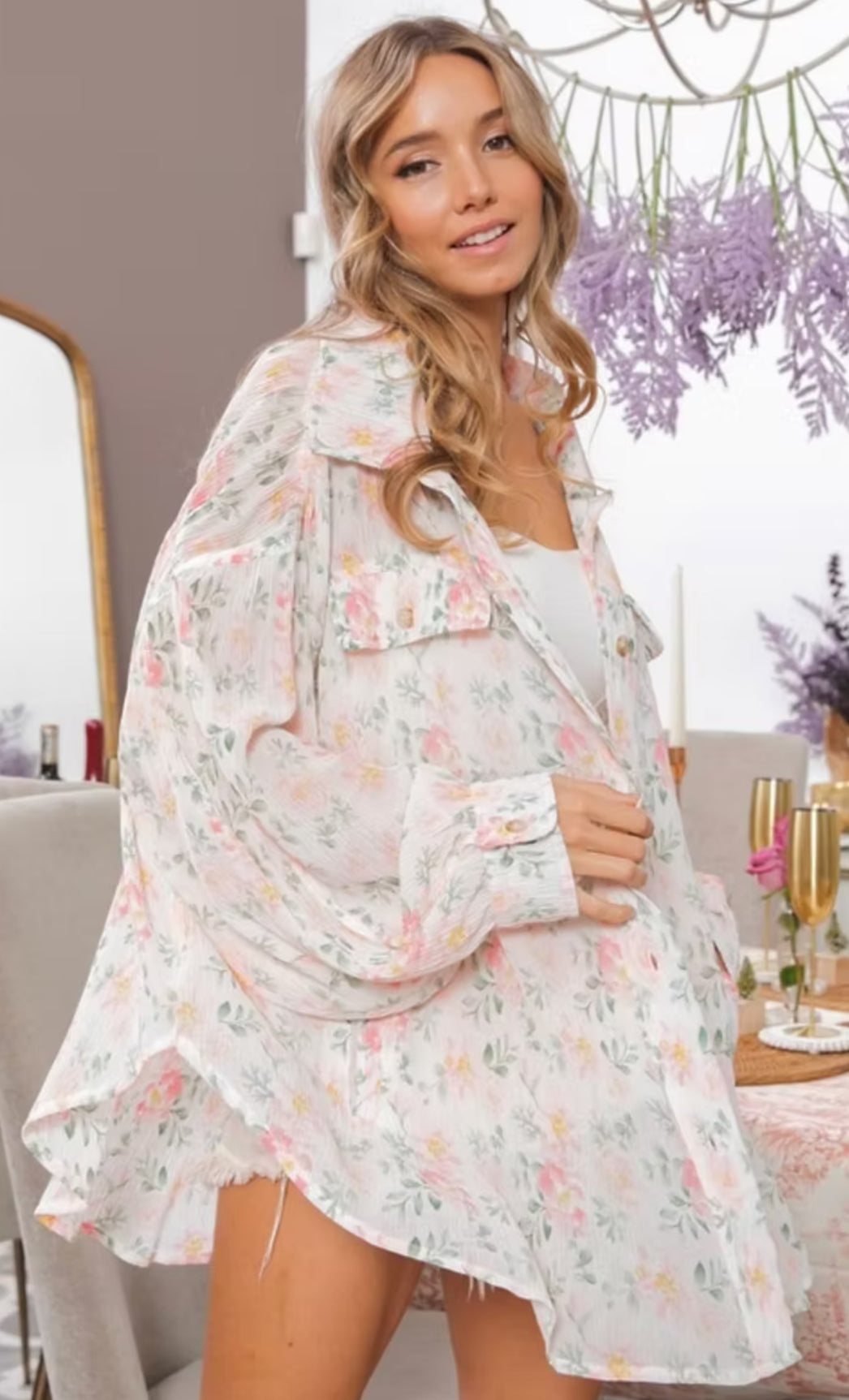 Fancy Me Oversized Floral Gauze Button Down Top