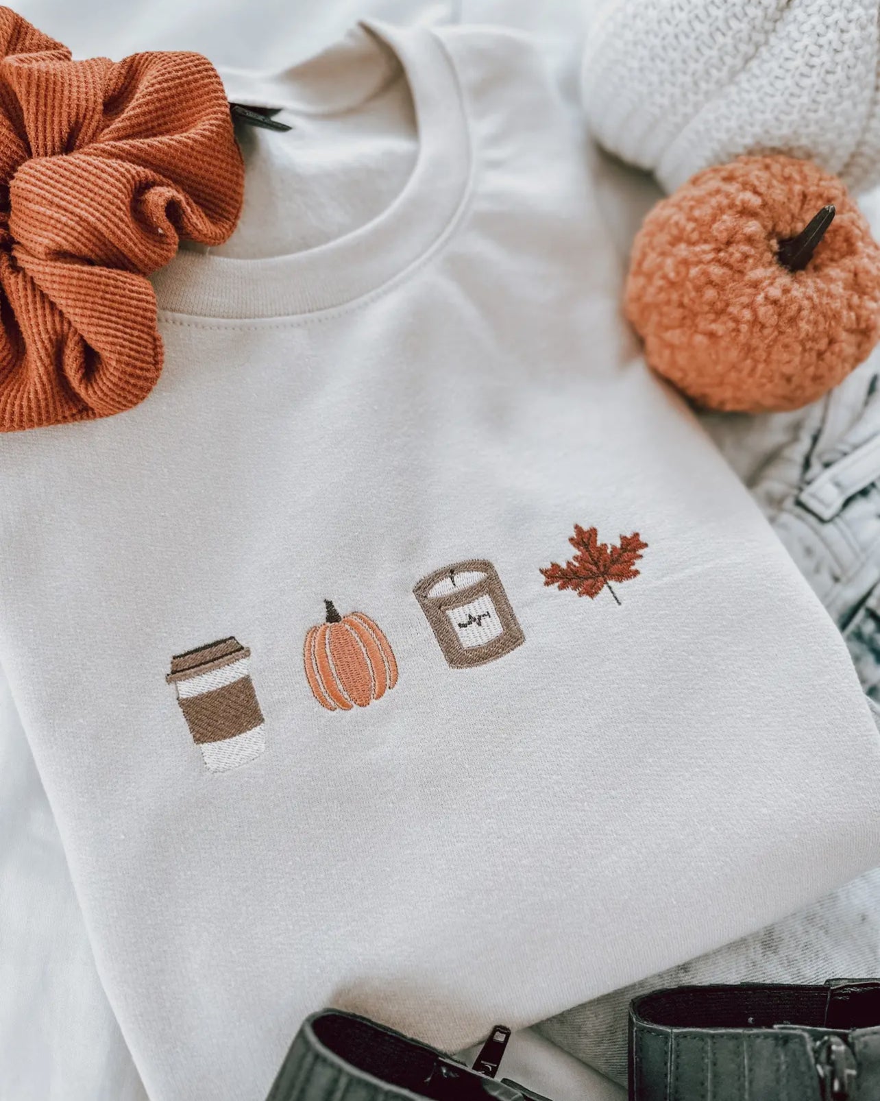 PREORDER- Fall Things Sand Embroidered Crewneck
