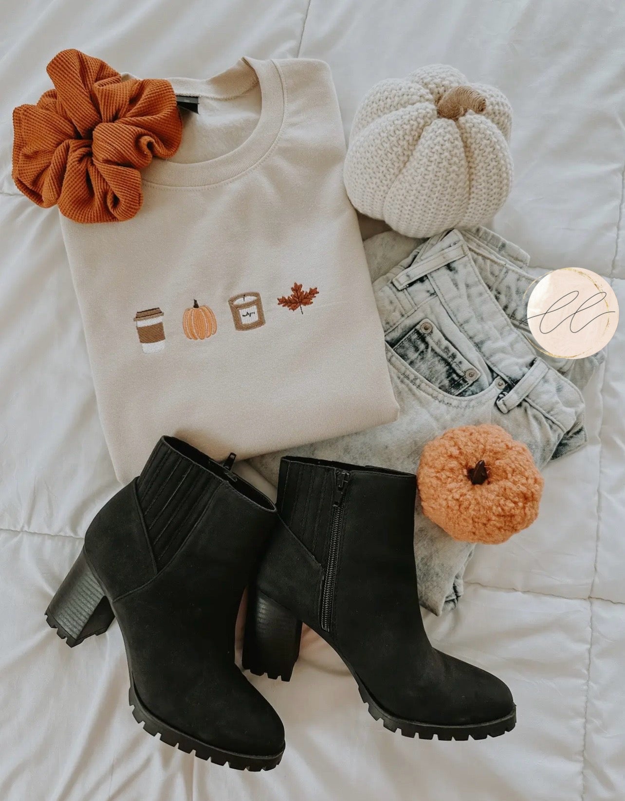 PREORDER- Fall Things Sand Embroidered Crewneck