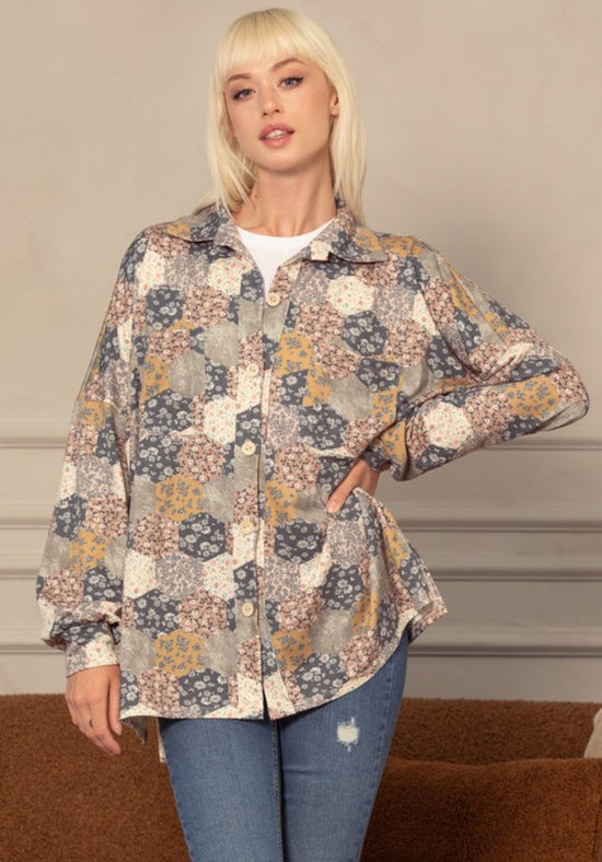 Retro Patchwork Print Shacket