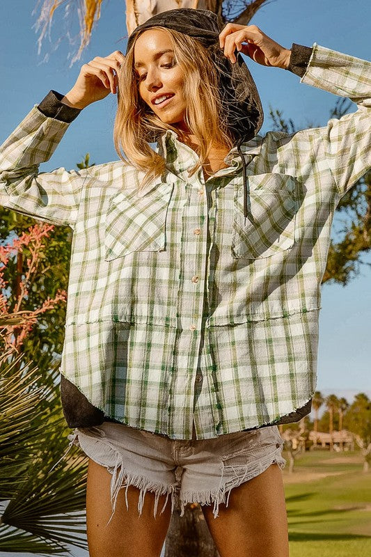 Love Honestly Button Up Hooded Top - Green