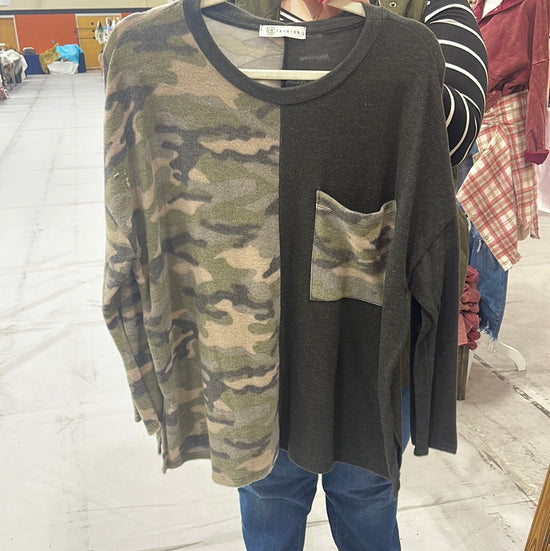 Camo Color Block Top