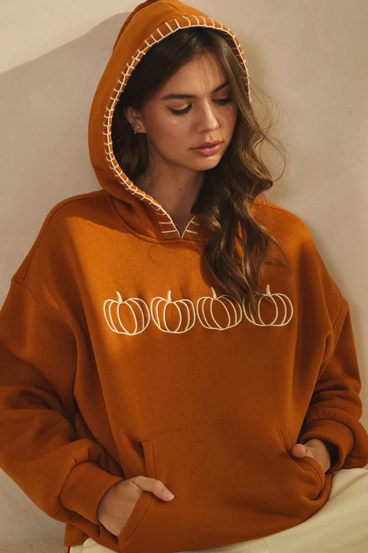 Pumpkin Embroidered Hoodie