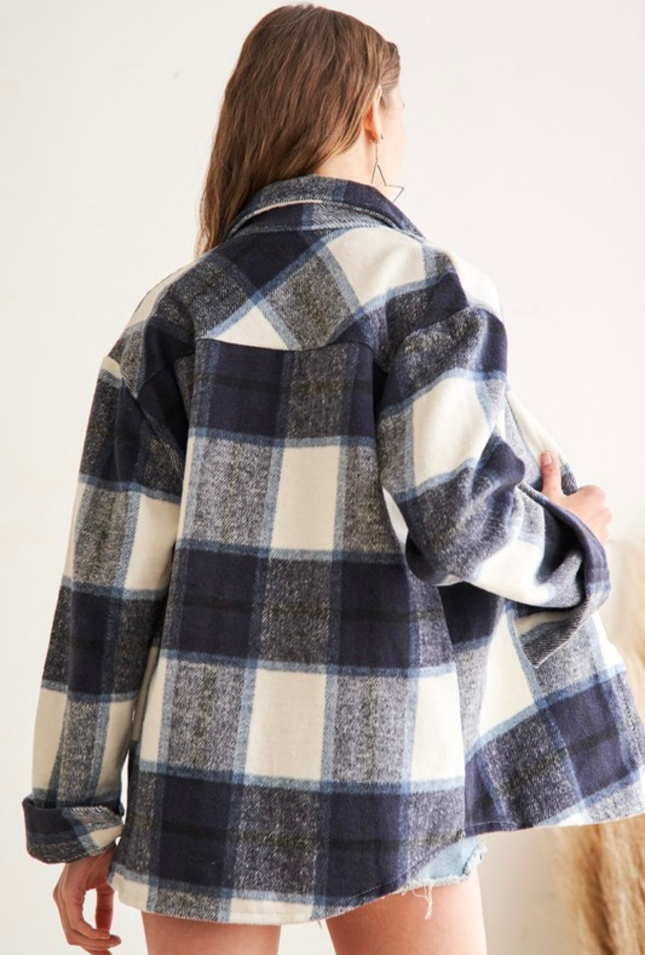 Staying Warm Navy Checkered Shacket