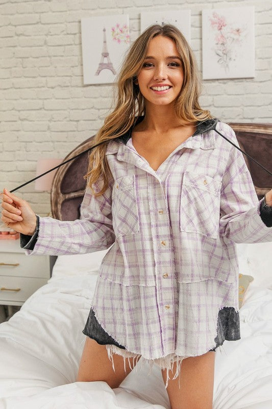Love Honestly Button Up Hooded Top - Lavender