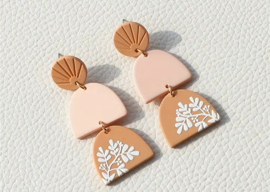 Layered Tan Floral Earrings