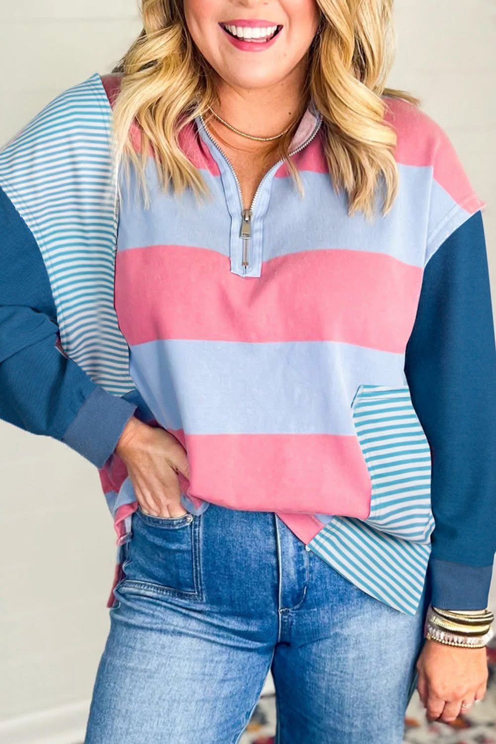 Blue Stripe Colorblock Pullover
