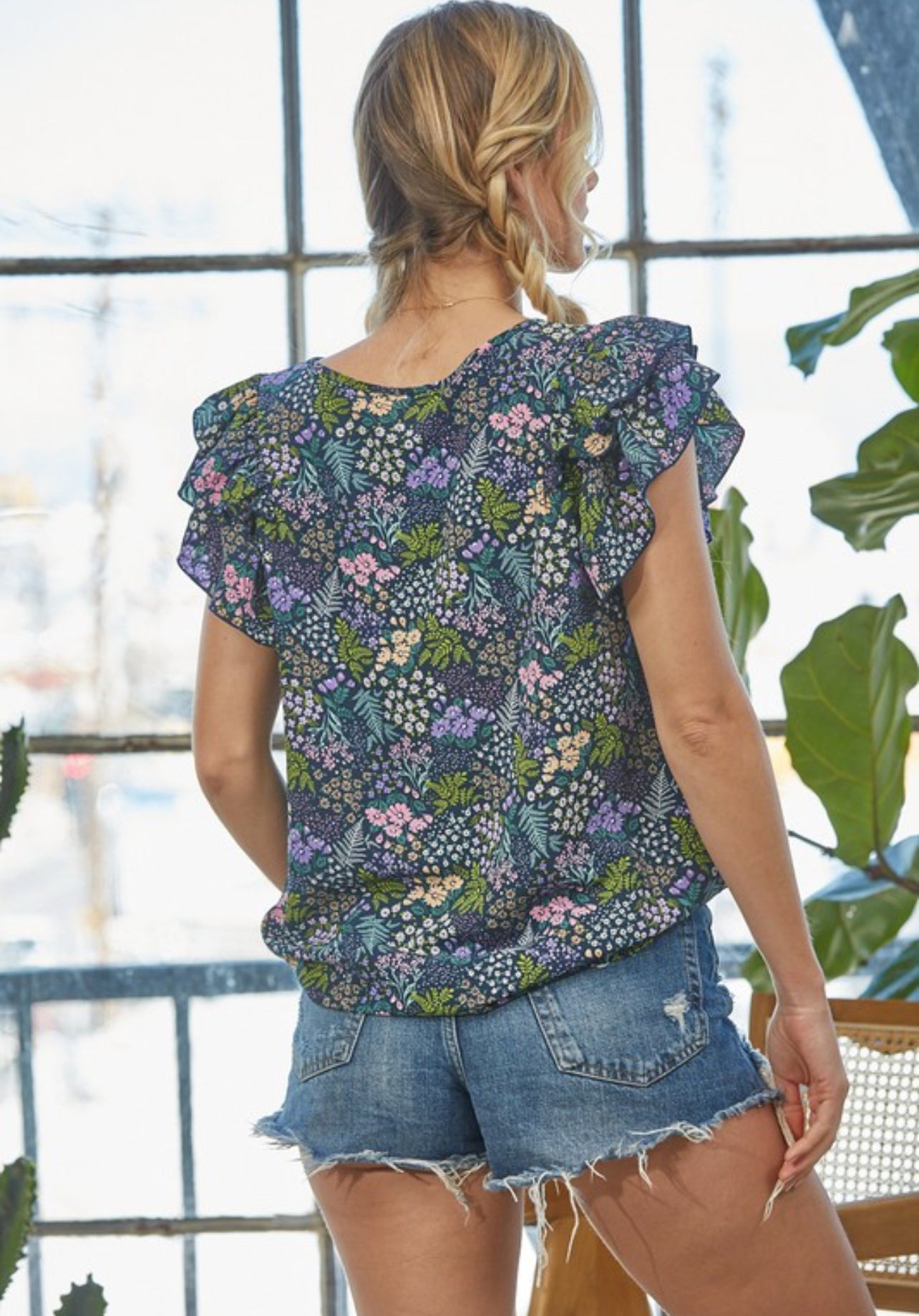 Lovely Beginnings Floral Ruffle Sleeve Blouse