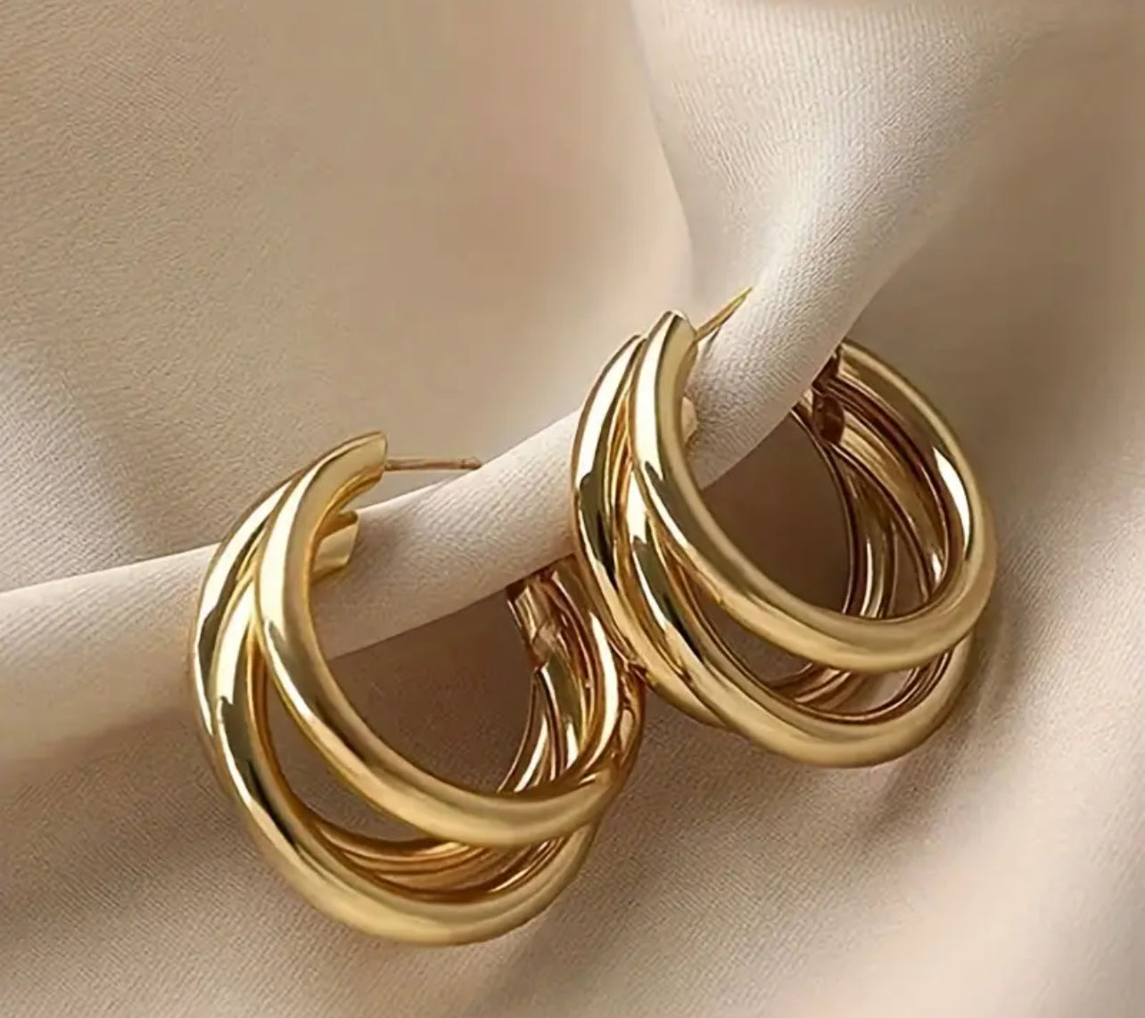 3 Ring Gold Hoop Earrings