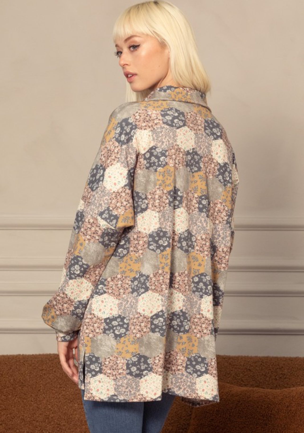 Retro Patchwork Print Shacket