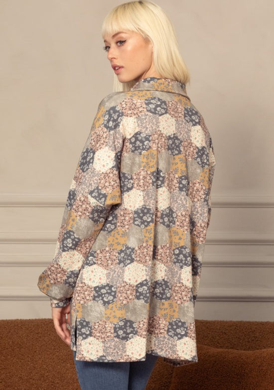 Retro Patchwork Print Shacket