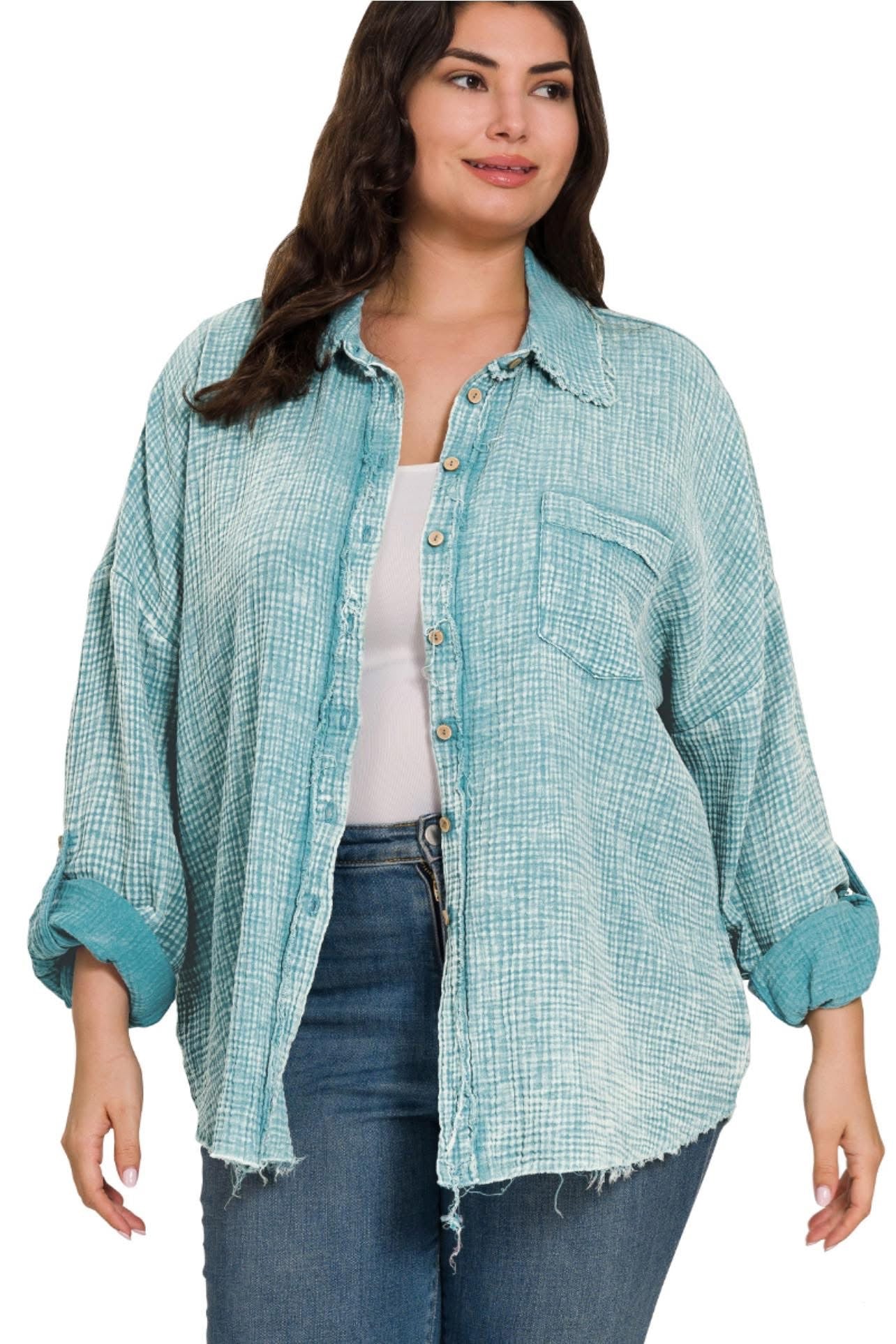 Because of You Gauze Button Up Overpiece