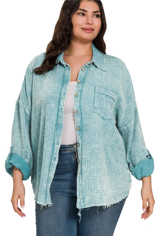 Because of You Gauze Button Up Overpiece