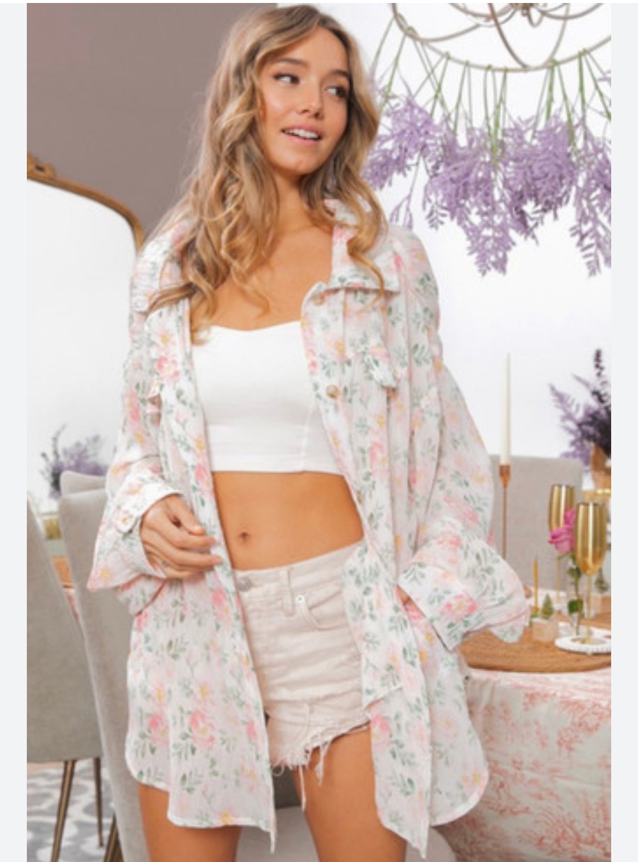 Fancy Me Oversized Floral Gauze Button Down Top