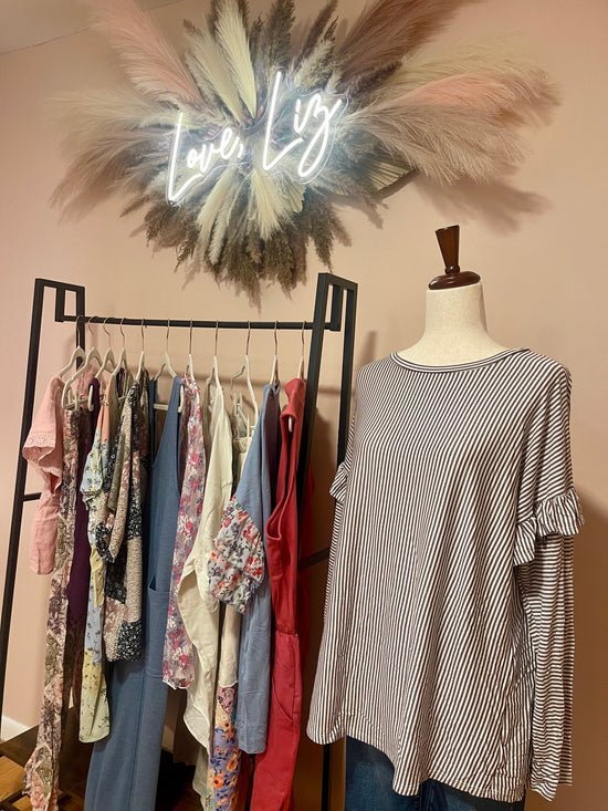 To The Mall Pinstripe Ruffled Top