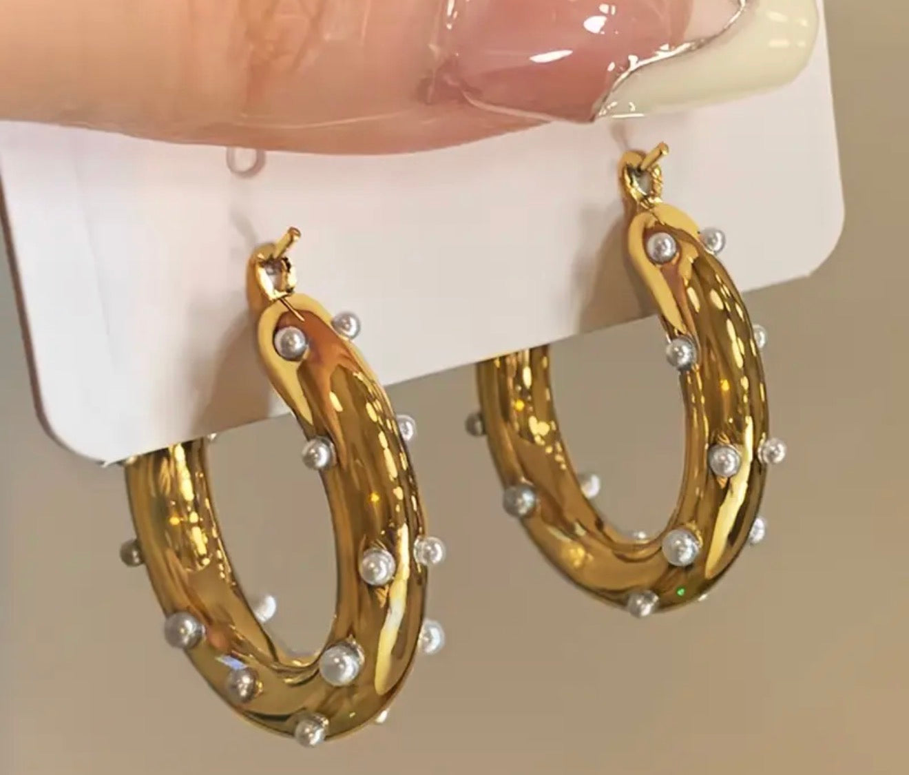Pearl Beaded Gold Earrings