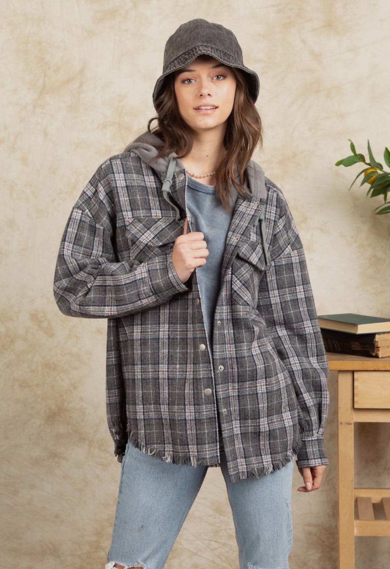 My Go-To Plaid Hooded Jacket