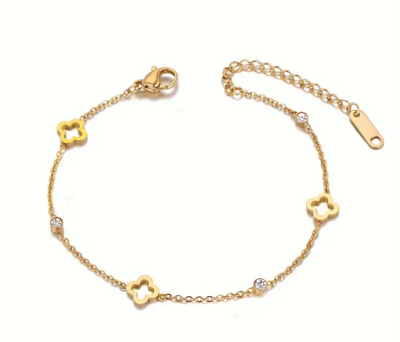 Clover Rhinestone Gold Bracelet