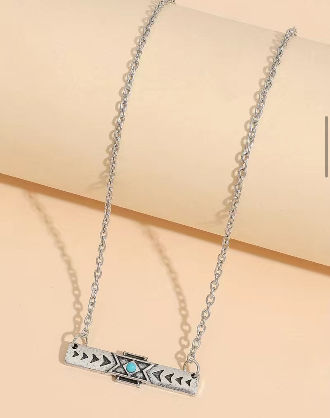 Turquoise Dot Thin Bar Aztec Necklace