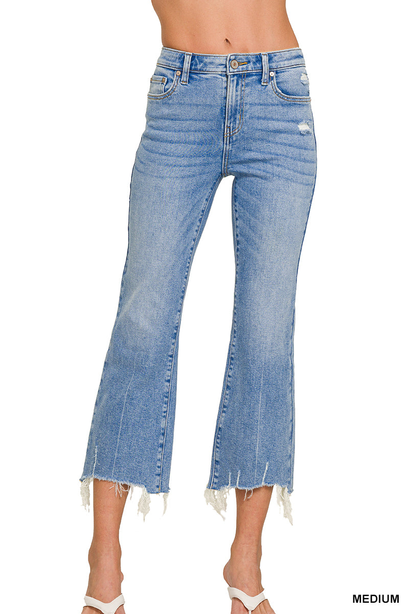 Zenana Medium Wash Kick Crop Flare Jeans
