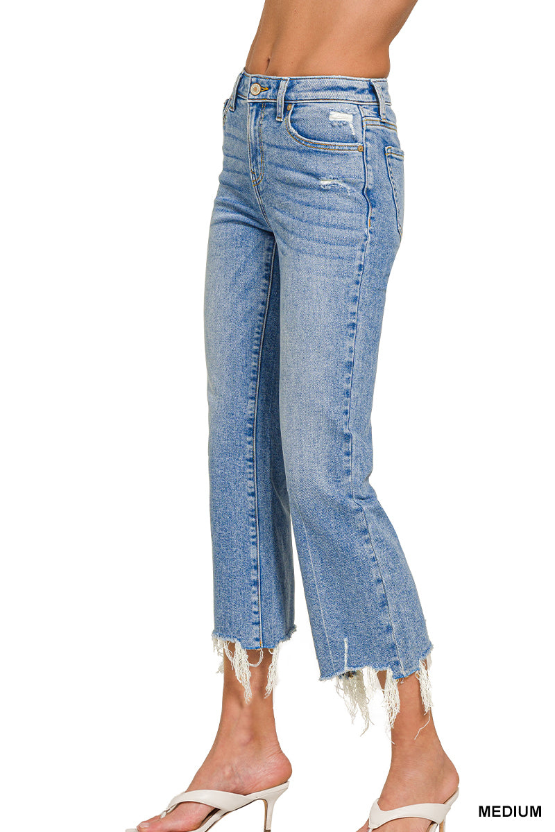 Zenana Medium Wash Kick Crop Flare Jeans