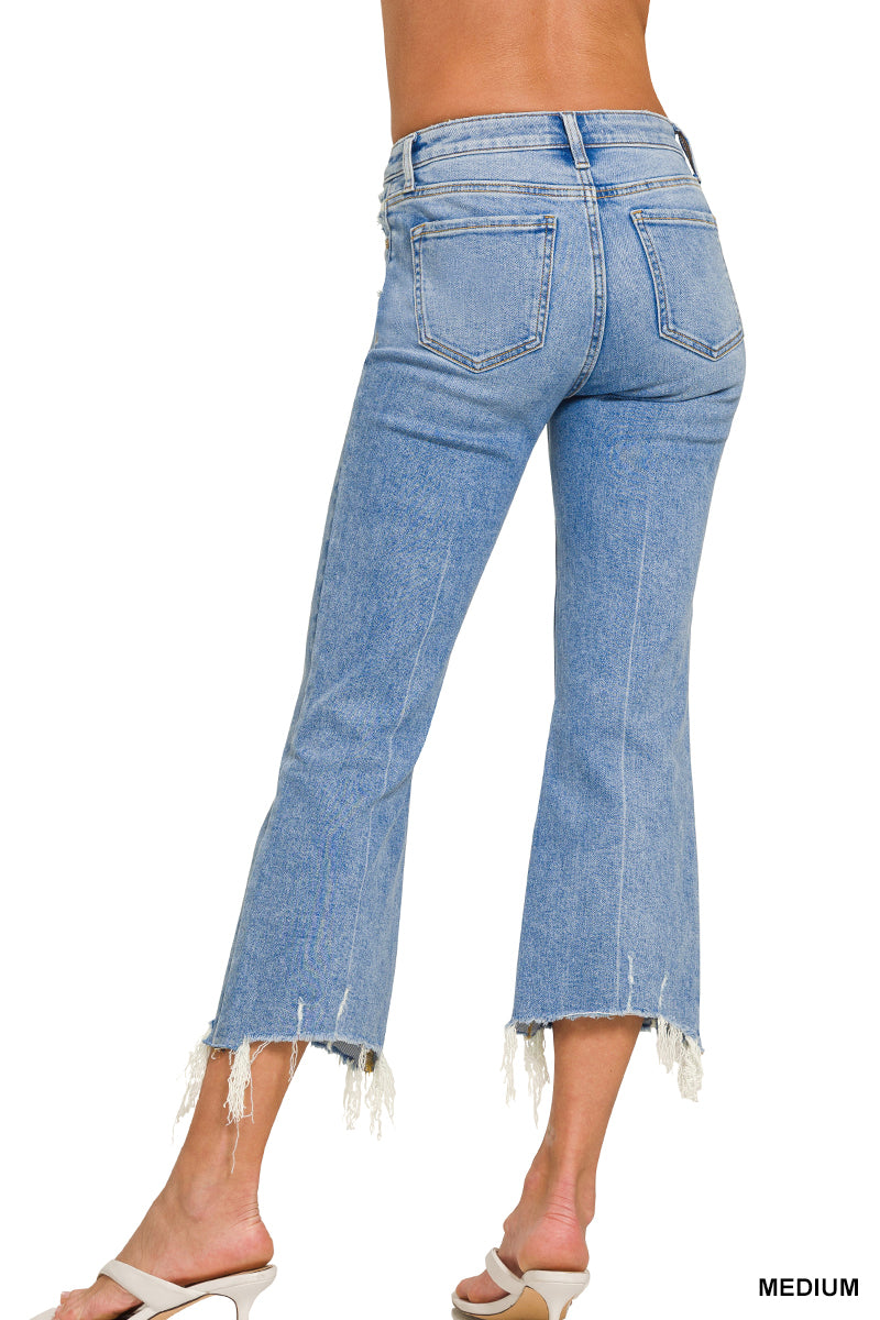Zenana Medium Wash Kick Crop Flare Jeans