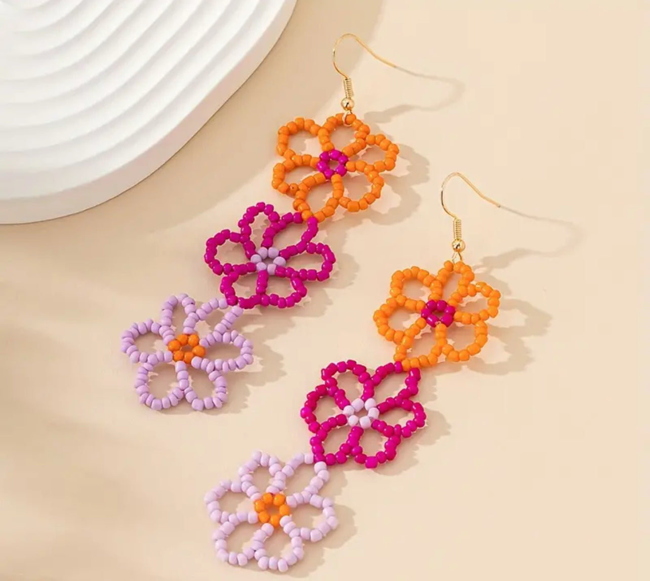 Beaded Floral Dangle Earrings