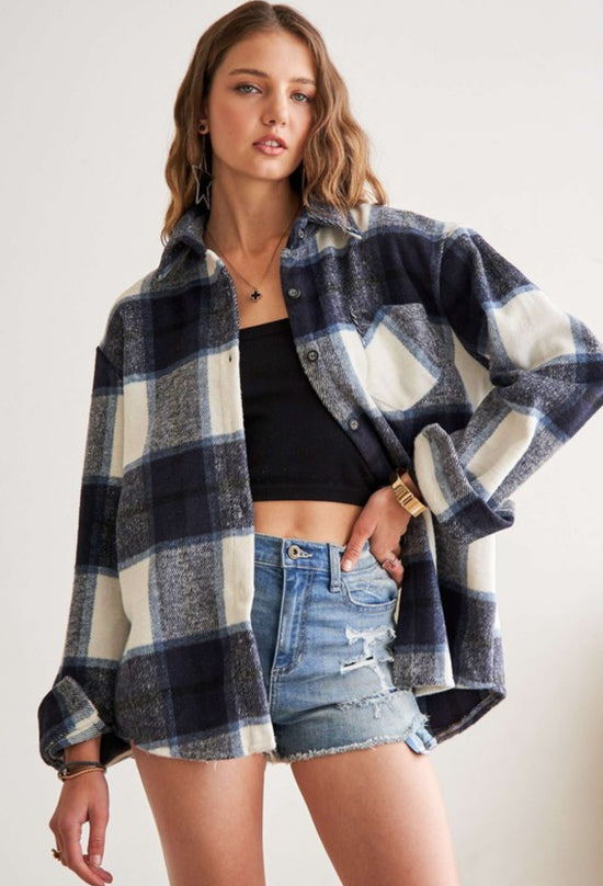 Staying Warm Navy Checkered Shacket