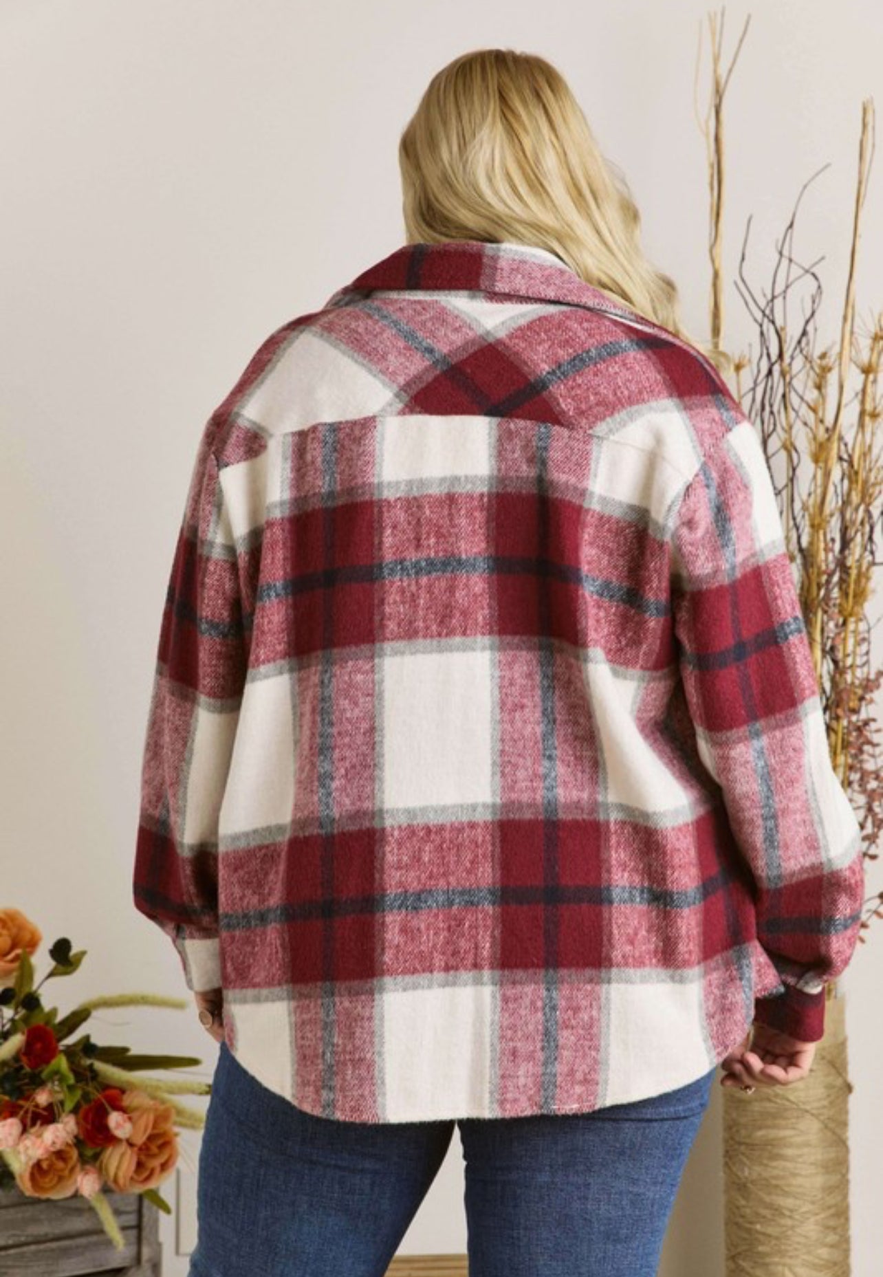 Staying Warm Burgundy Checkered Shacket