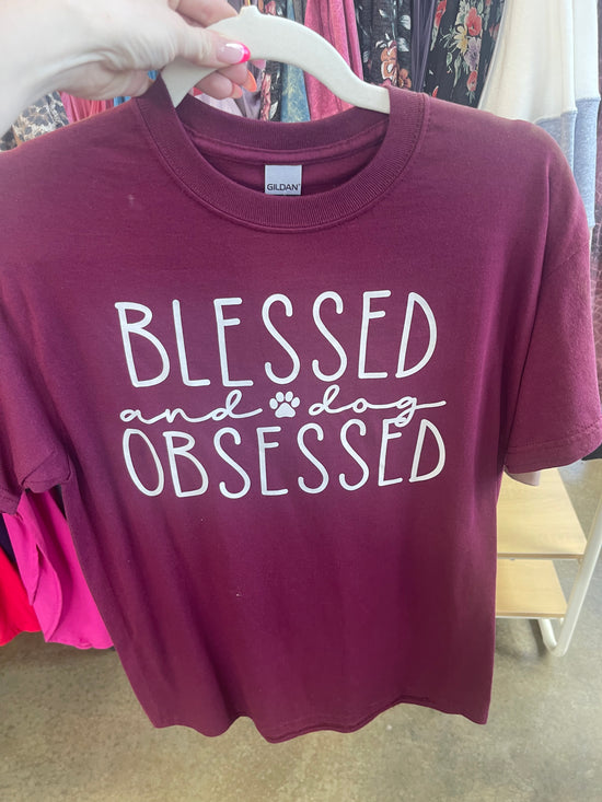 Maroon Blessed & Dog Obsessed Tee DAMAGED