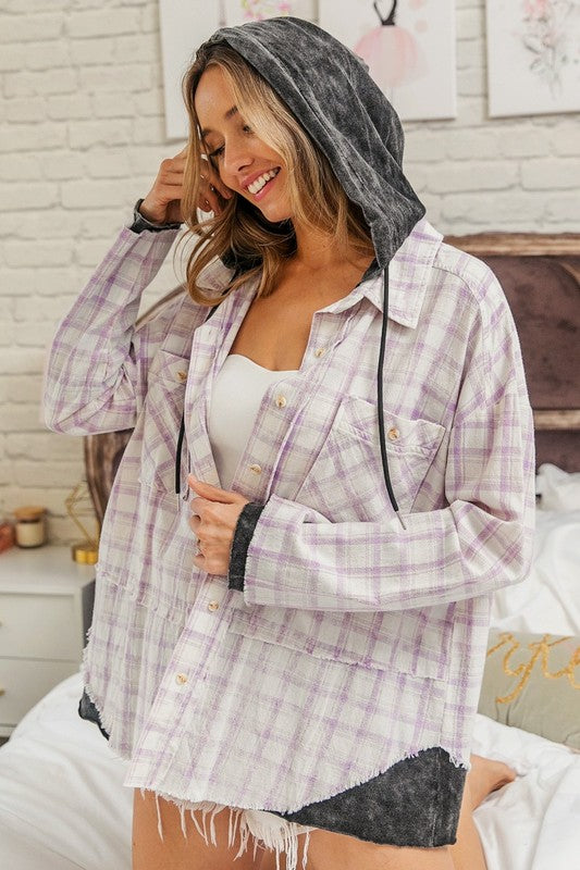 Love Honestly Button Up Hooded Top - Lavender