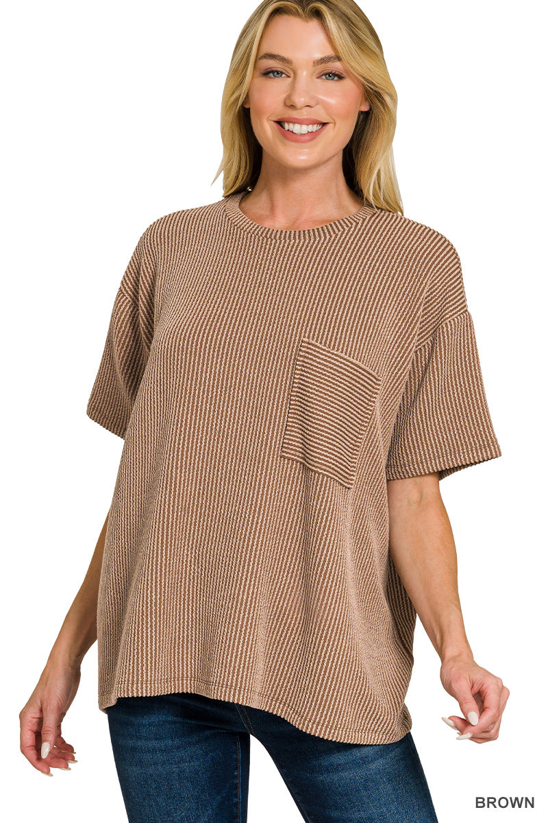 Renee Ribbed Pocket Top - 10 Colors